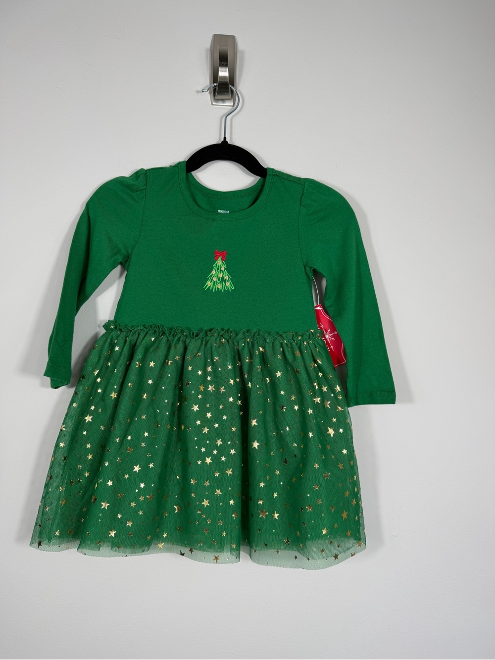 Holiday Time Girls 2T Green Christmas Tree Gold Star Tulle Tutu Dress NWT